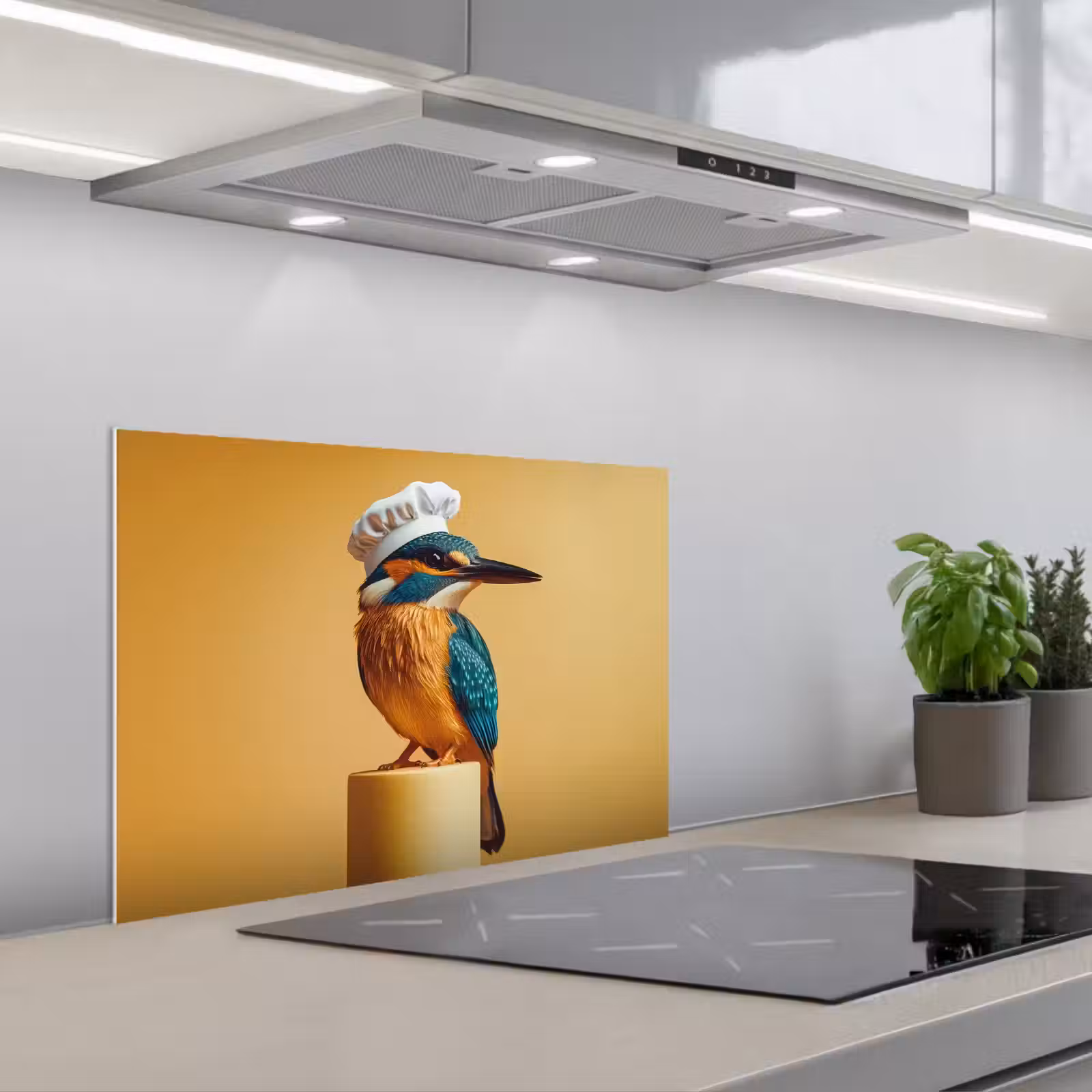 Fond de hotte - Martin-pêcheur - Pilier - Chapeau de cuisinier - Oiseau — 1