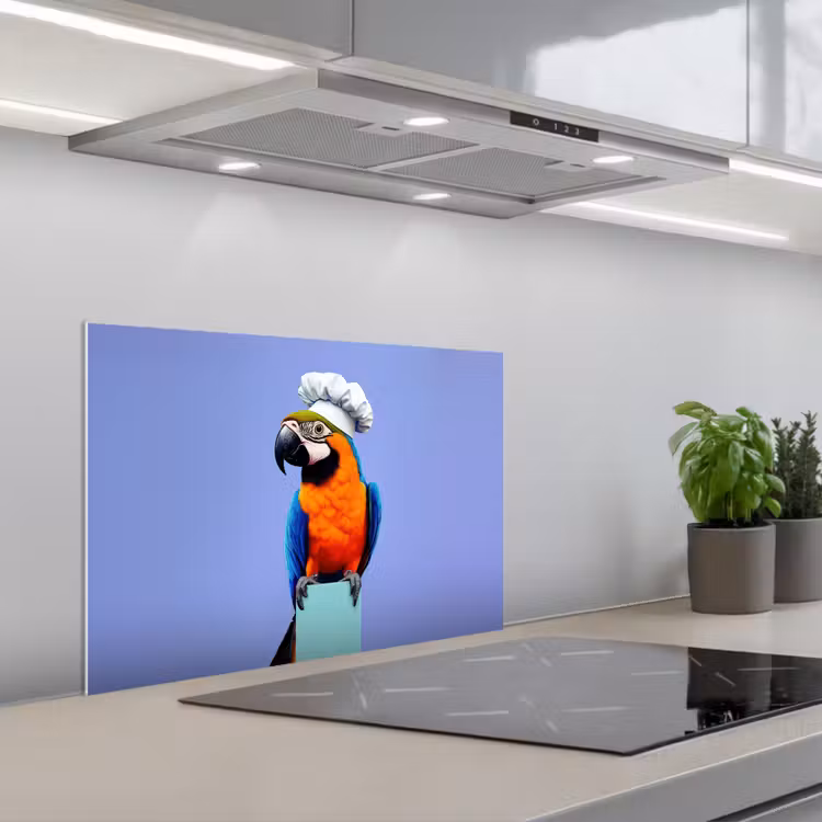 Fond de hotte - Perroquet - Chapeau de cuisinier - Oiseau - Amusement — 1