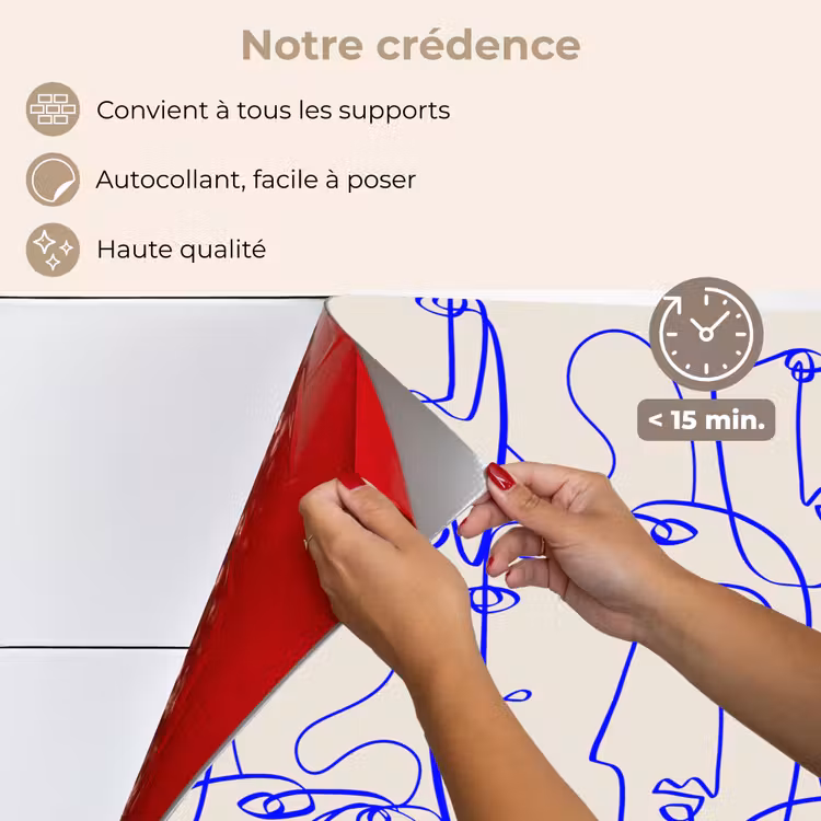 Fond de hotte - Visage - Bleu - Lignes - Beige — 4