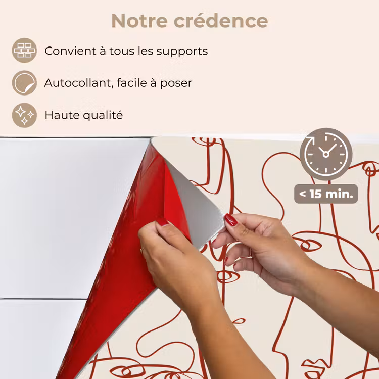 Fond de hotte - Visages - Abstrait - Rouge - Beige — 4