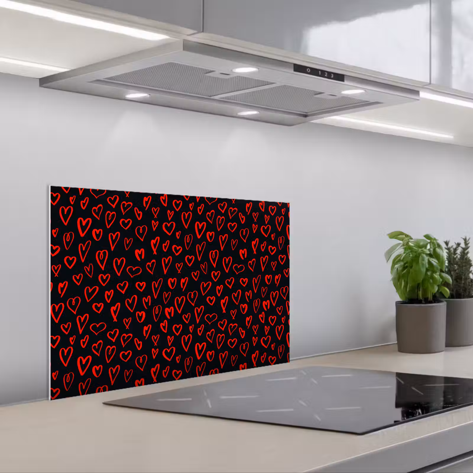 Fond de hotte - Noir - Coeurs - Rouge — 1