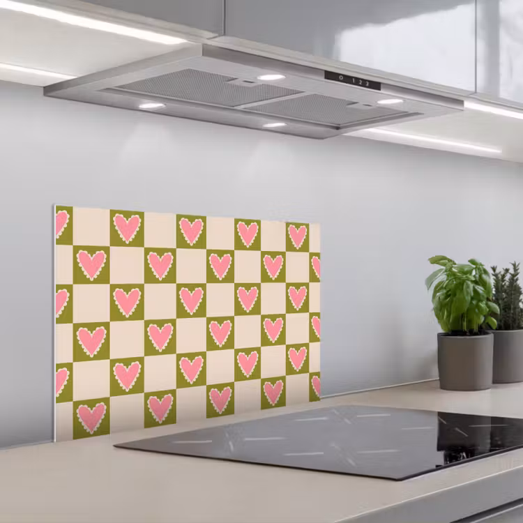 Fond de hotte - Vert olive - Cœurs - Motif - Rétro — 1
