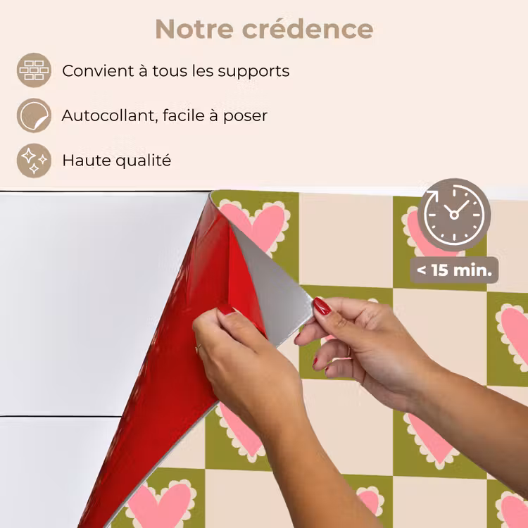 Fond de hotte - Vert olive - Cœurs - Motif - Rétro — 4