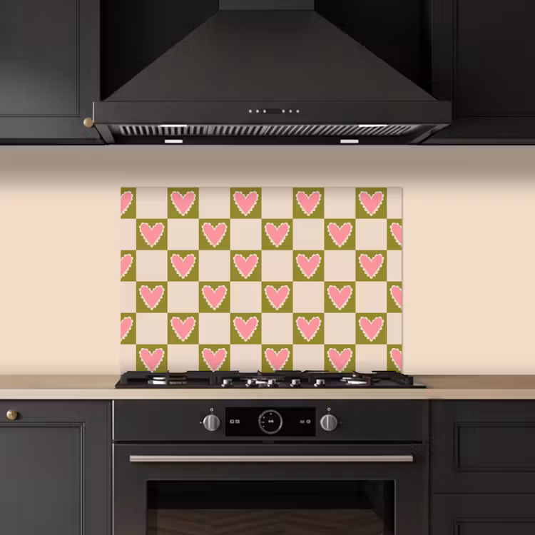 Fond de hotte - Vert olive - Cœurs - Motif - Rétro — 5