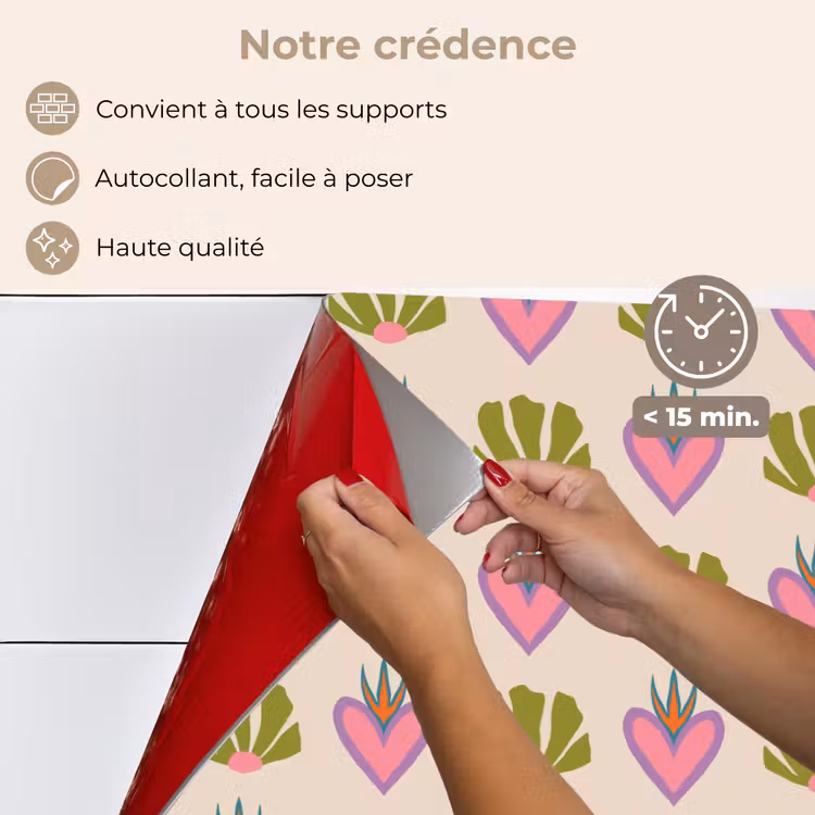 Fond de hotte - Motif - Beige - Coeurs - Fleurs — 4