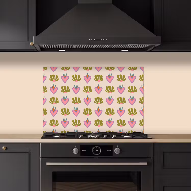 Fond de hotte - Motif - Beige - Coeurs - Fleurs — 5