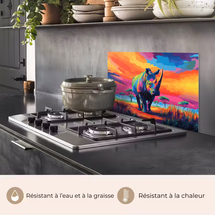 Fond de hotte - Rhinocéros - Coucher de soleil - Savane - Coloré — 2
