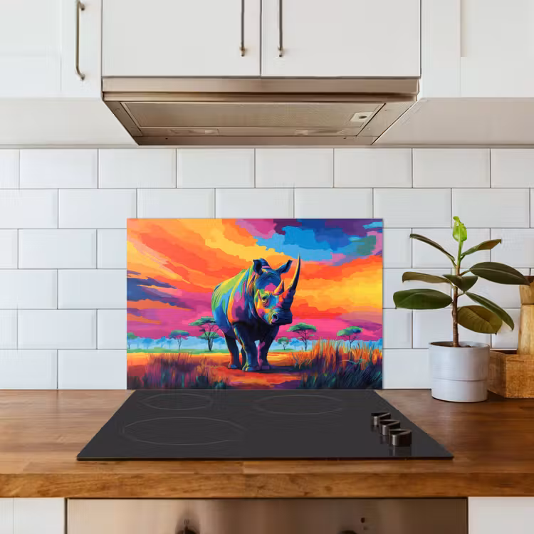 Fond de hotte - Rhinocéros - Coucher de soleil - Savane - Coloré — 3