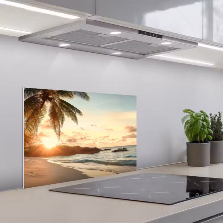 Fond de hotte - Plage - Palmiers - Océan - Coucher de soleil — 1