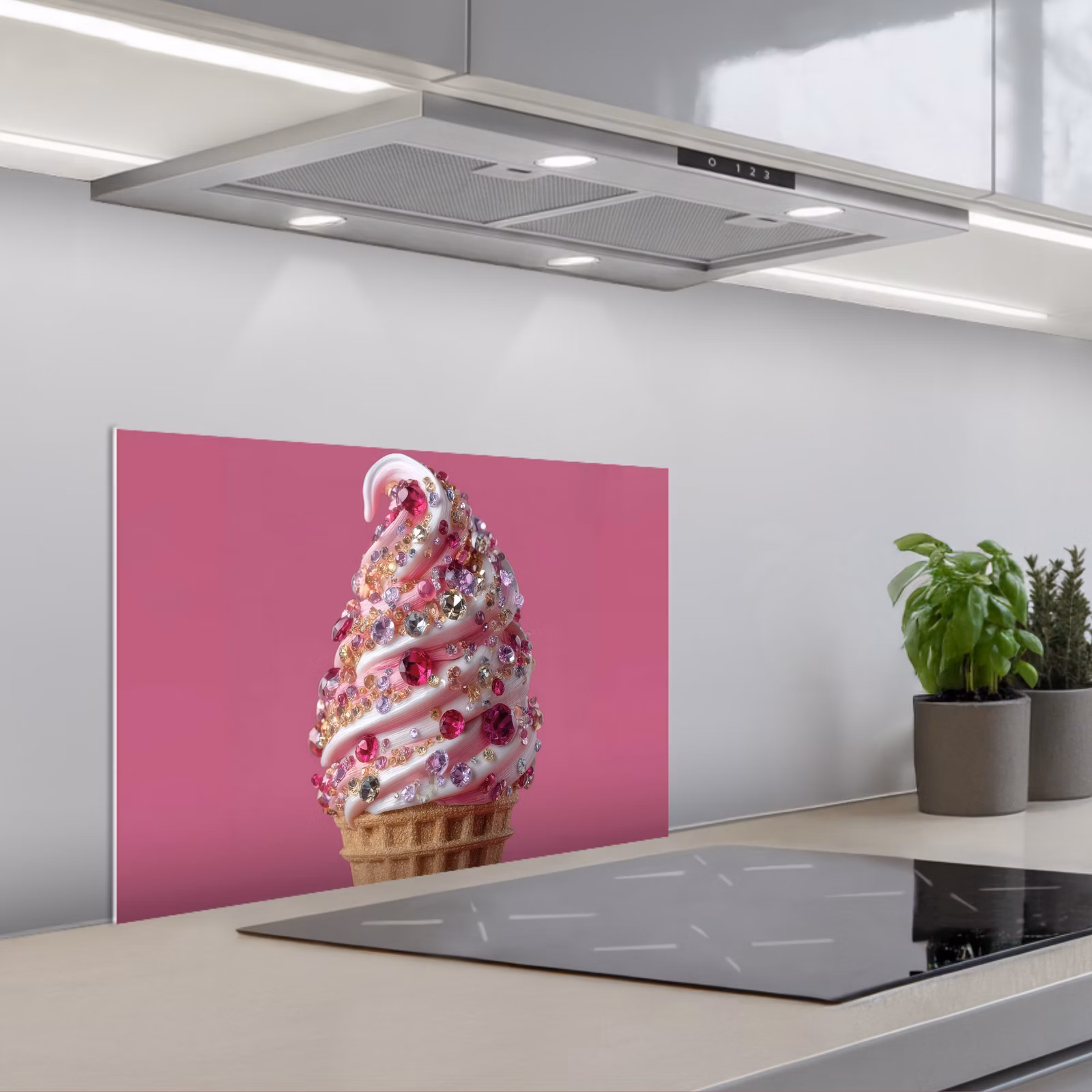 Fond de hotte - Glace à l'italienne - Gemmes - Rose - cornet — 1