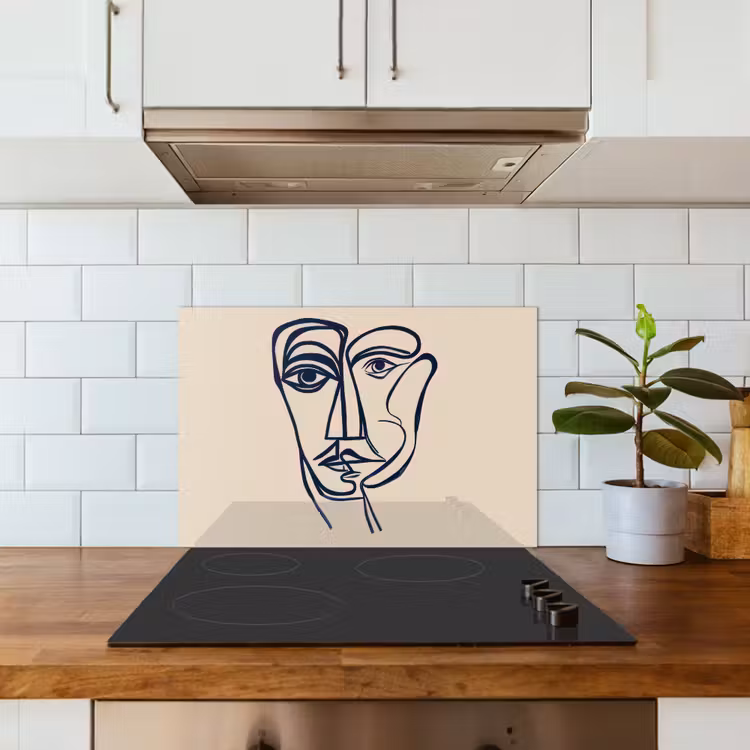 Fond de hotte - Minimaliste - Illustration au trait - Beige - Bleu foncé — 3