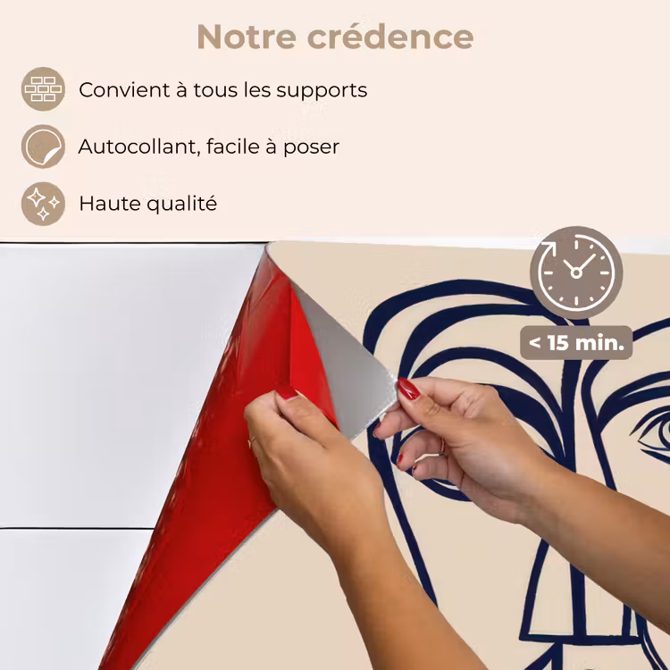 Fond de hotte - Minimaliste - Illustration au trait - Beige - Bleu foncé — 4