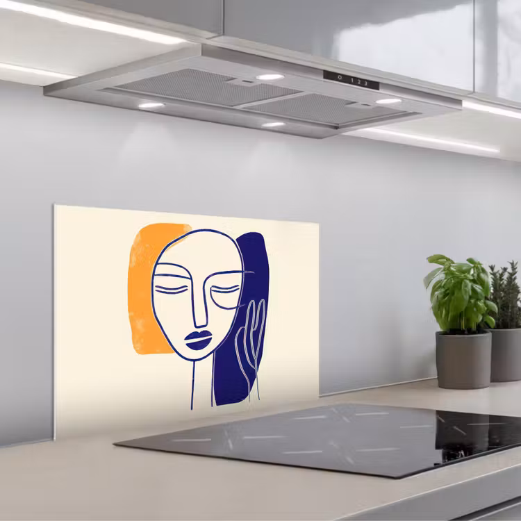 Fond de hotte - Minimaliste - Visage - Main - Orange - Bleu — 1