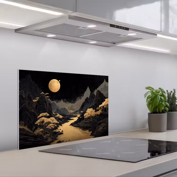 Fond de hotte - Rivière dorée - Montagnes - Lune - Ciel étoilé — 1