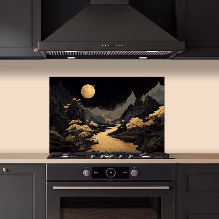 Fond de hotte - Rivière dorée - Montagnes - Lune - Ciel étoilé — 5
