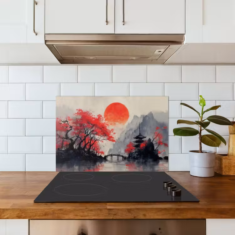 Fond de hotte - Soleil rouge - Rivière - Pont - Arbres — 3