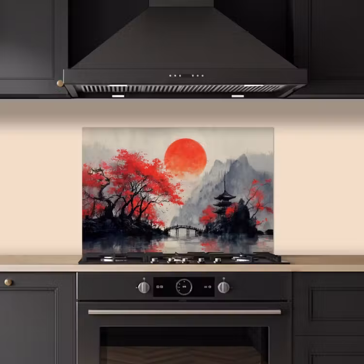 Fond de hotte - Soleil rouge - Rivière - Pont - Arbres — 5