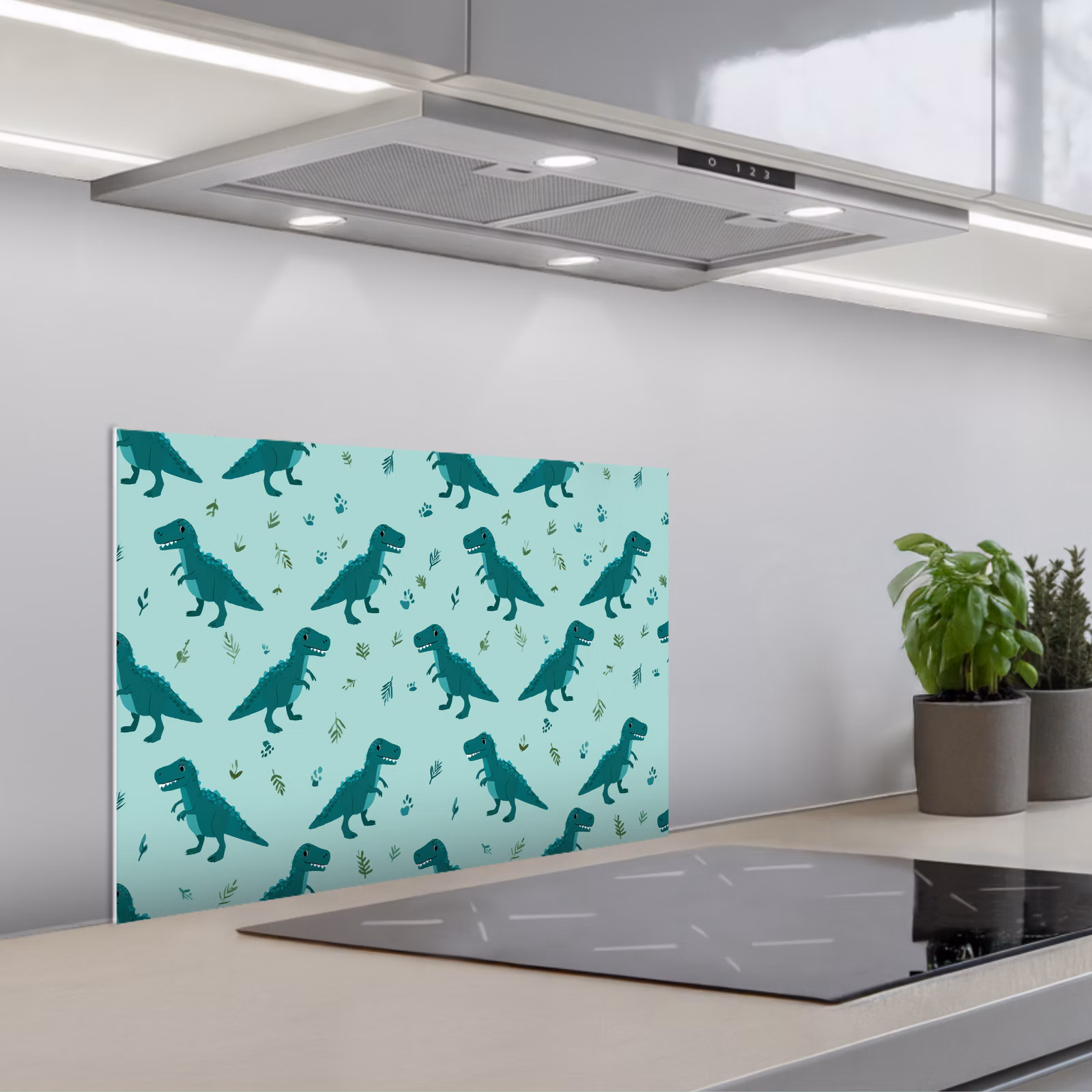 Fond de hotte - Vert foncé - Dinosaures - Impressions - Feuilles — 1