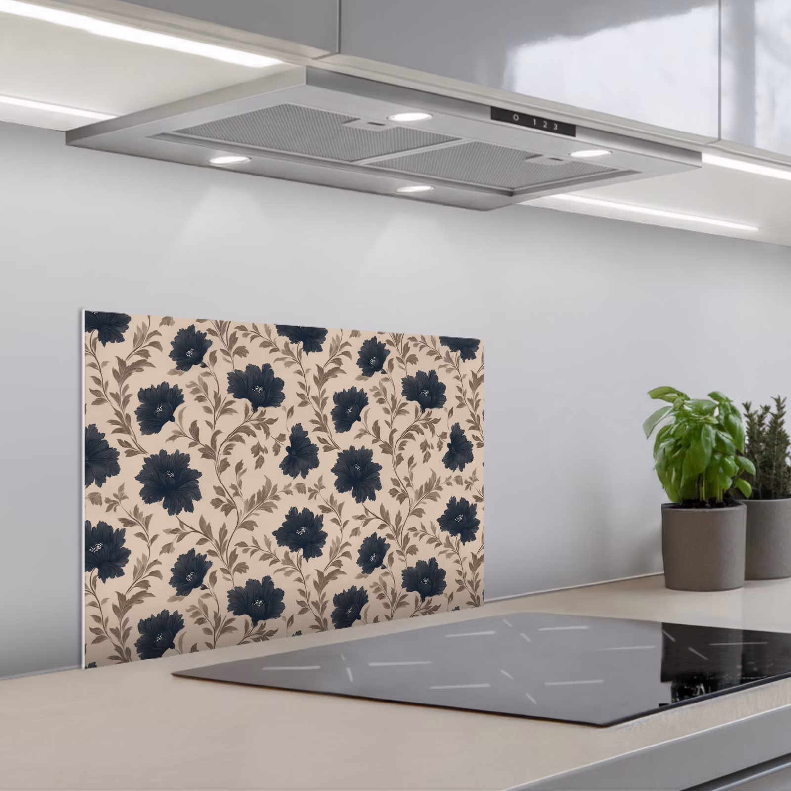 Fond de hotte - Motif - Fleurs - Noir - Beige — 1