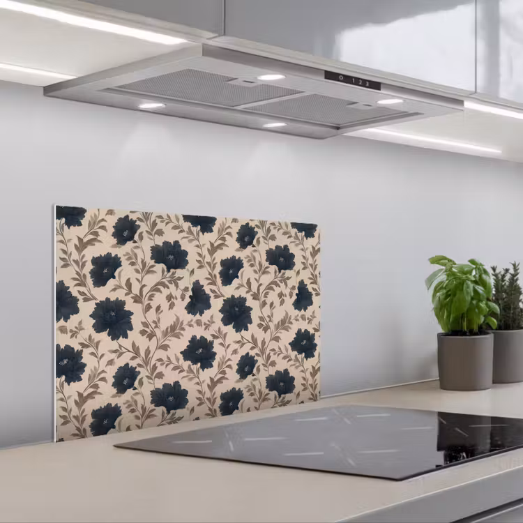 Fond de hotte - Motif - Fleurs - Noir - Beige — 1