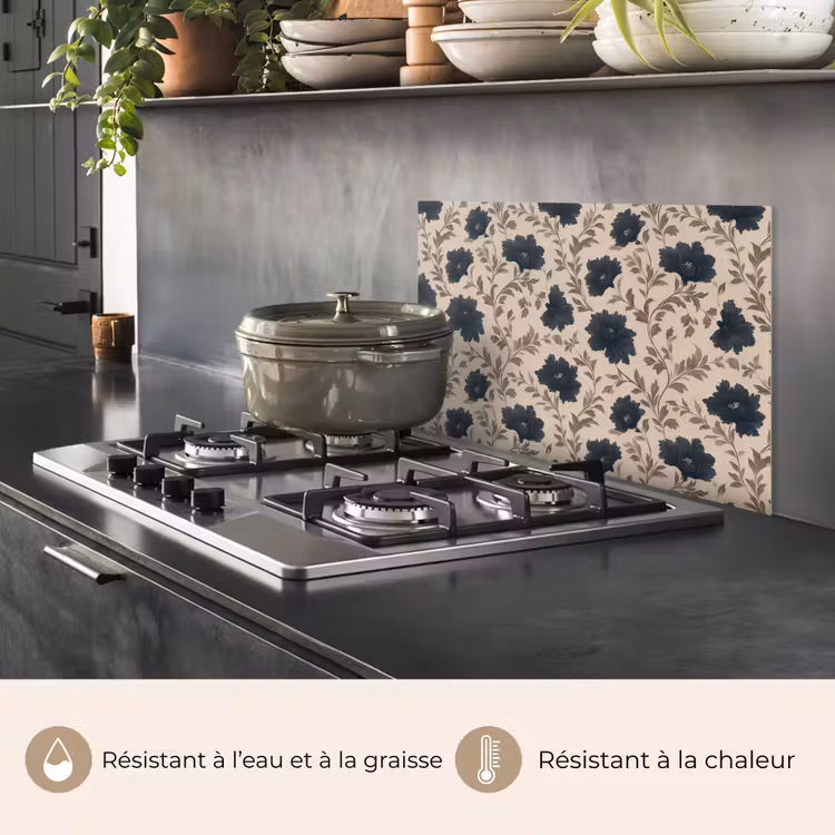 Fond de hotte - Motif - Fleurs - Noir - Beige — 2