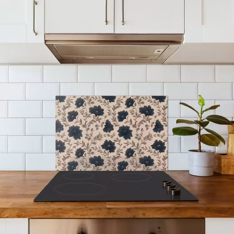 Fond de hotte - Motif - Fleurs - Noir - Beige — 3