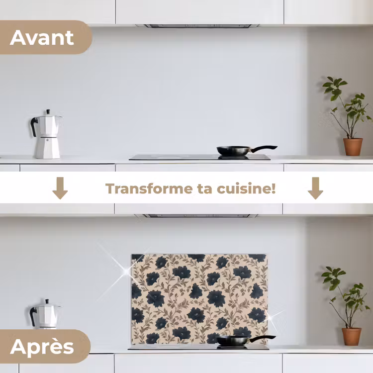 Fond de hotte - Motif - Fleurs - Noir - Beige — 7