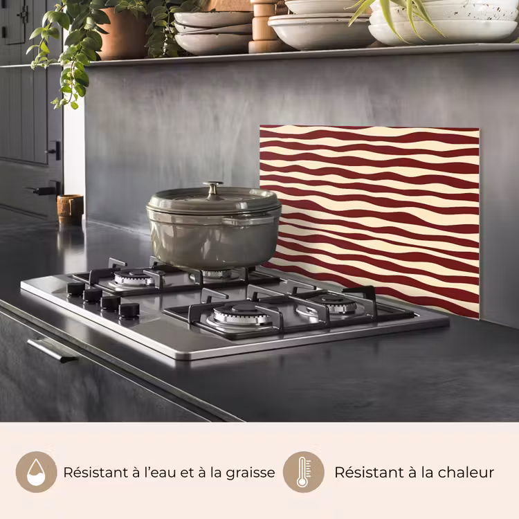 Fond de hotte - Vagues - Rouge - Motif - Crème — 2
