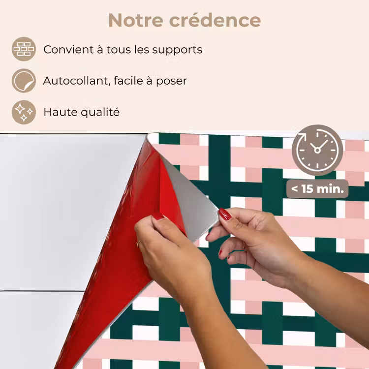 Fond de hotte - Motif tressé - Vert - Rose - Graphique — 4