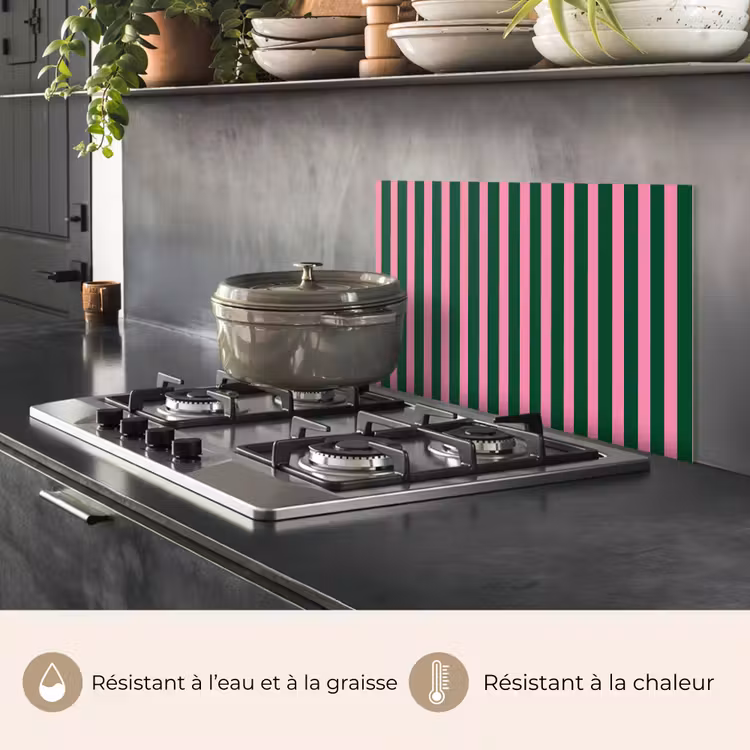 Fond de hotte - Rayures verticales - Vert - Rose — 2