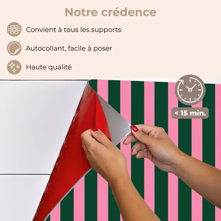 Fond de hotte - Rayures verticales - Vert - Rose — 4