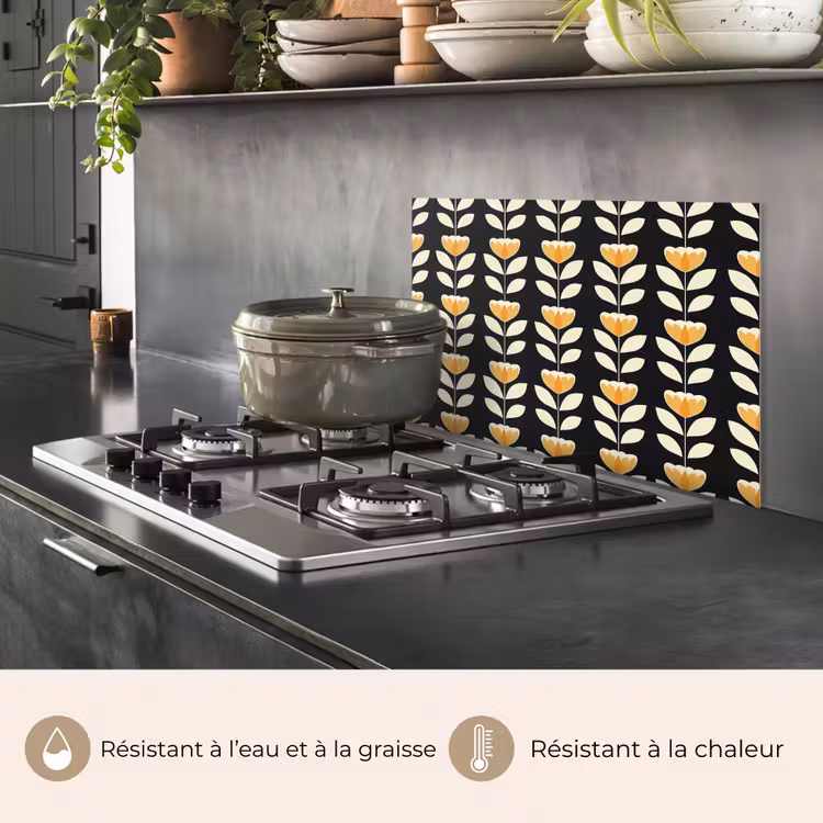 Fond de hotte - Retro - Fleur - Noir - Jaune ocre — 2