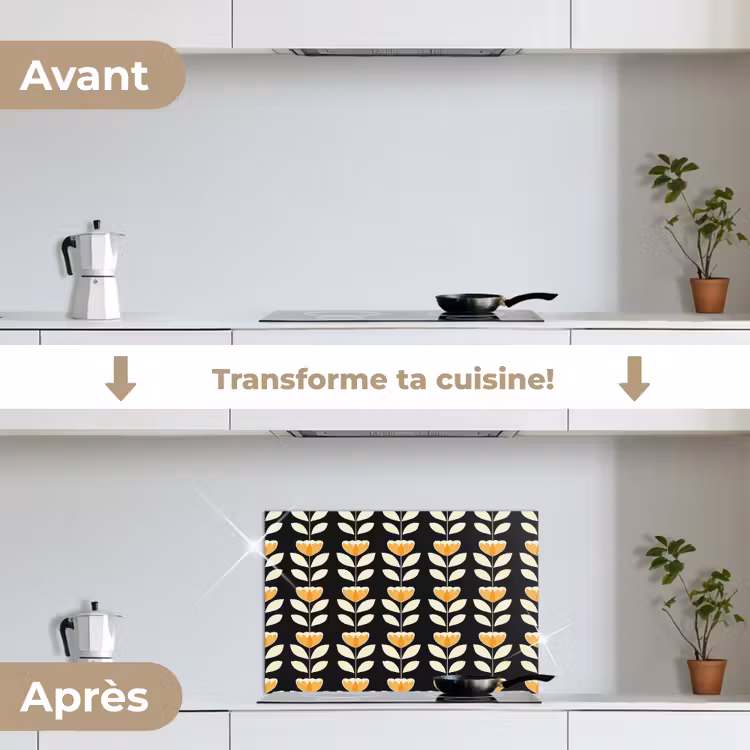 Fond de hotte - Retro - Fleur - Noir - Jaune ocre — 7