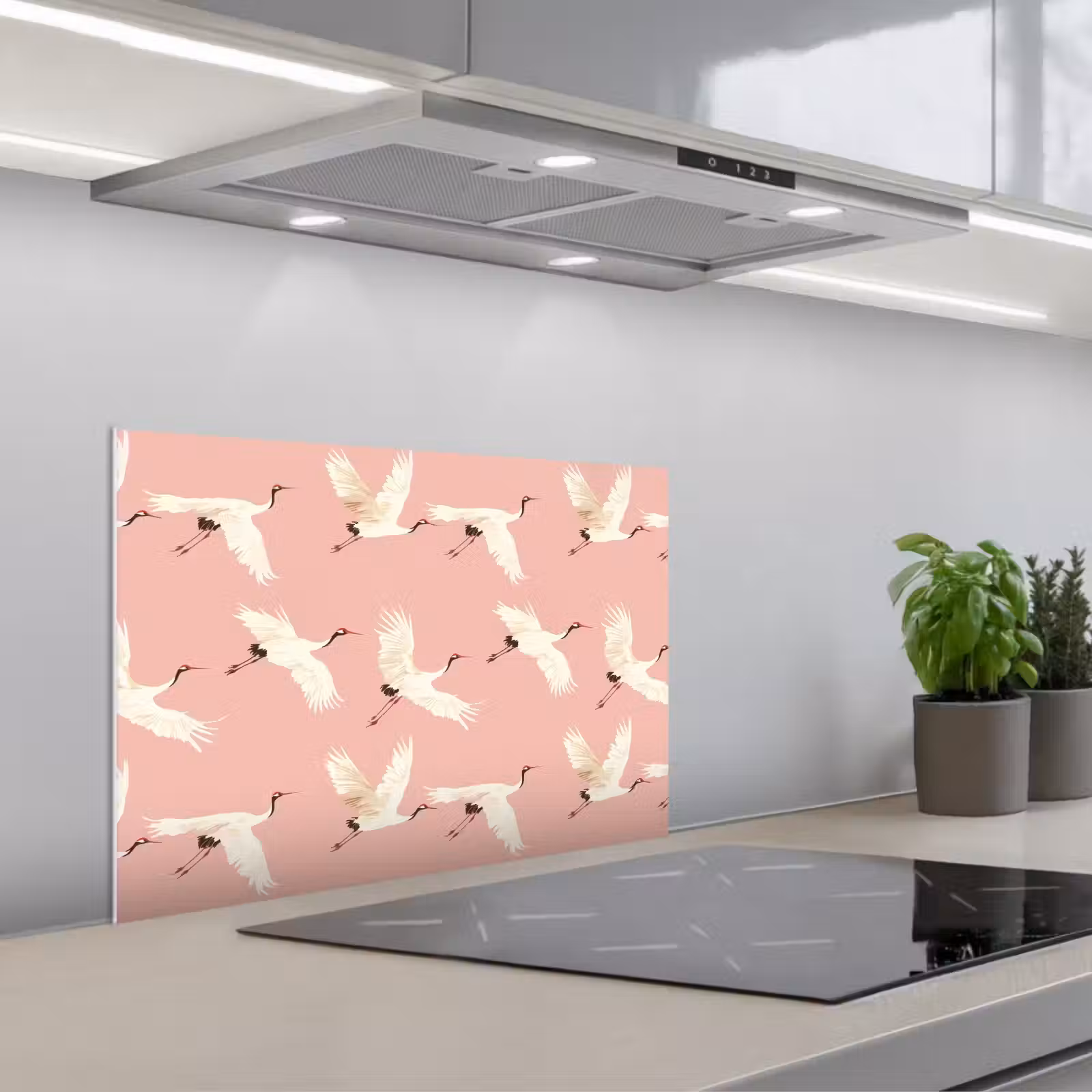 Fond de hotte - Modern - Cranes - Pink — 1