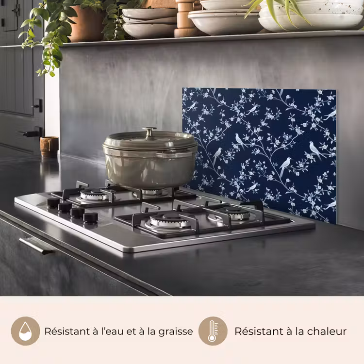 Fond de hotte - Graphique - Branche fleurie - Bleu — 2