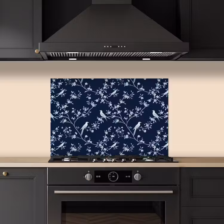 Fond de hotte - Graphique - Branche fleurie - Bleu — 5