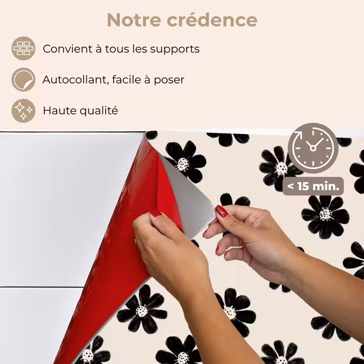 Fond de hotte - Graphique - Marguerites - Noir - Beige — 4