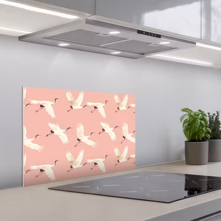 Fond de hotte - Modern - Cranes - Pink — 1