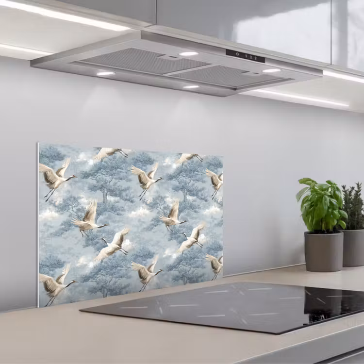 Fond de hotte - Nuages - Grues - Bleu — 1