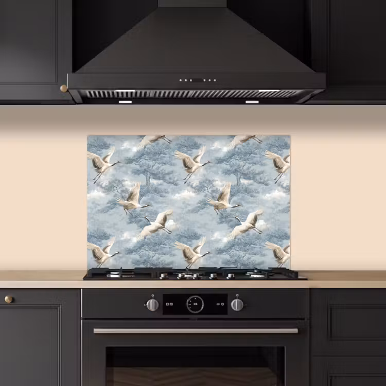 Fond de hotte - Nuages - Grues - Bleu — 5