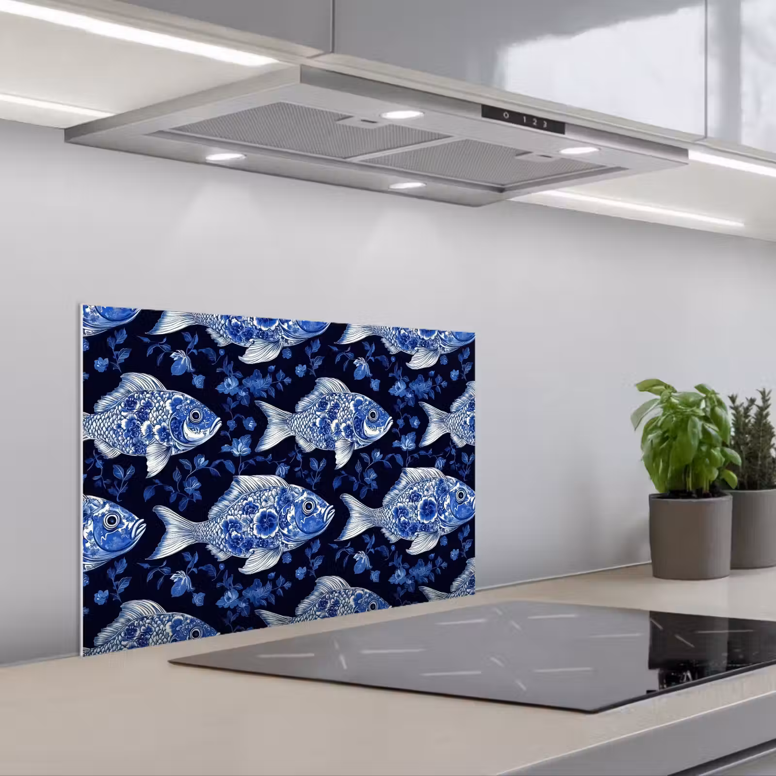 Fond de hotte - Poissons - Fleurs - Bleu — 1