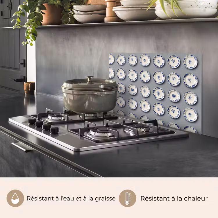 Fond de hotte - Panneaux - Fleurs - Bleu - Blanc — 2