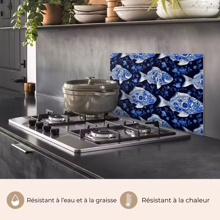Fond de hotte - Poissons - Fleurs - Bleu — 2