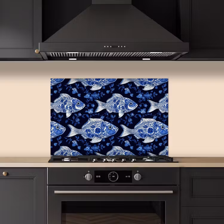 Fond de hotte - Poissons - Fleurs - Bleu — 5