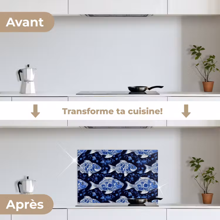 Fond de hotte - Poissons - Fleurs - Bleu — 7
