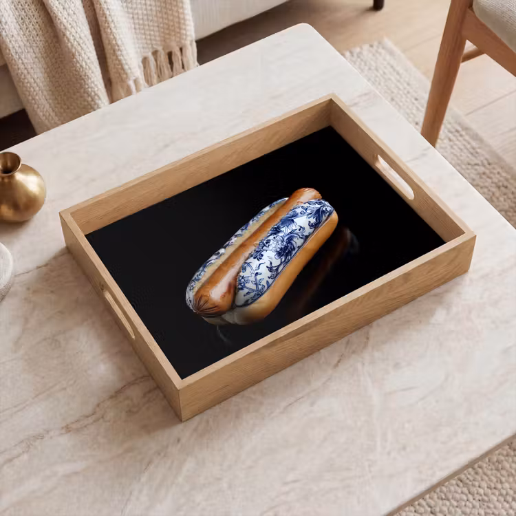 Plateau - Hot dog - Porcelaine - Bleu de Delft - Aliments — 2