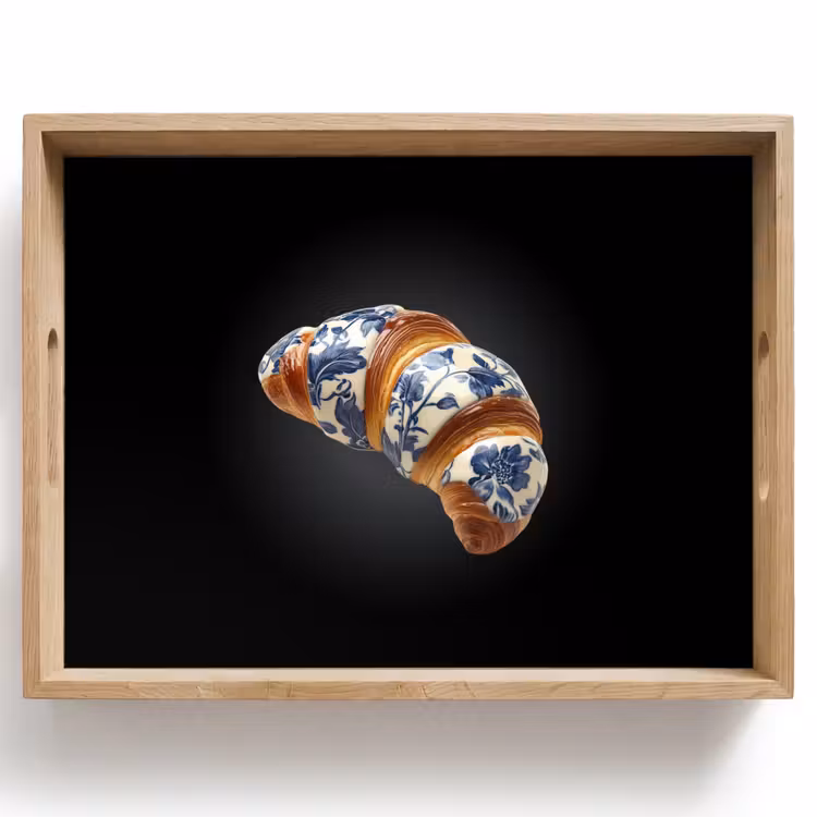 Plateau - Croissant - Motif floral - Bleu de Delft — 1