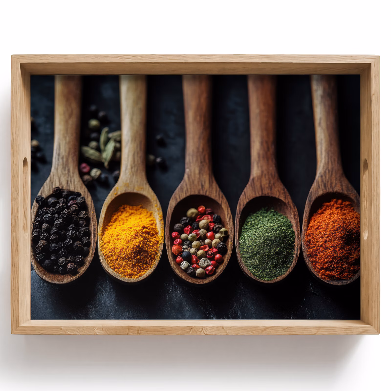 Plateau - Bois - Cuillères - Epices - Herbes — 1