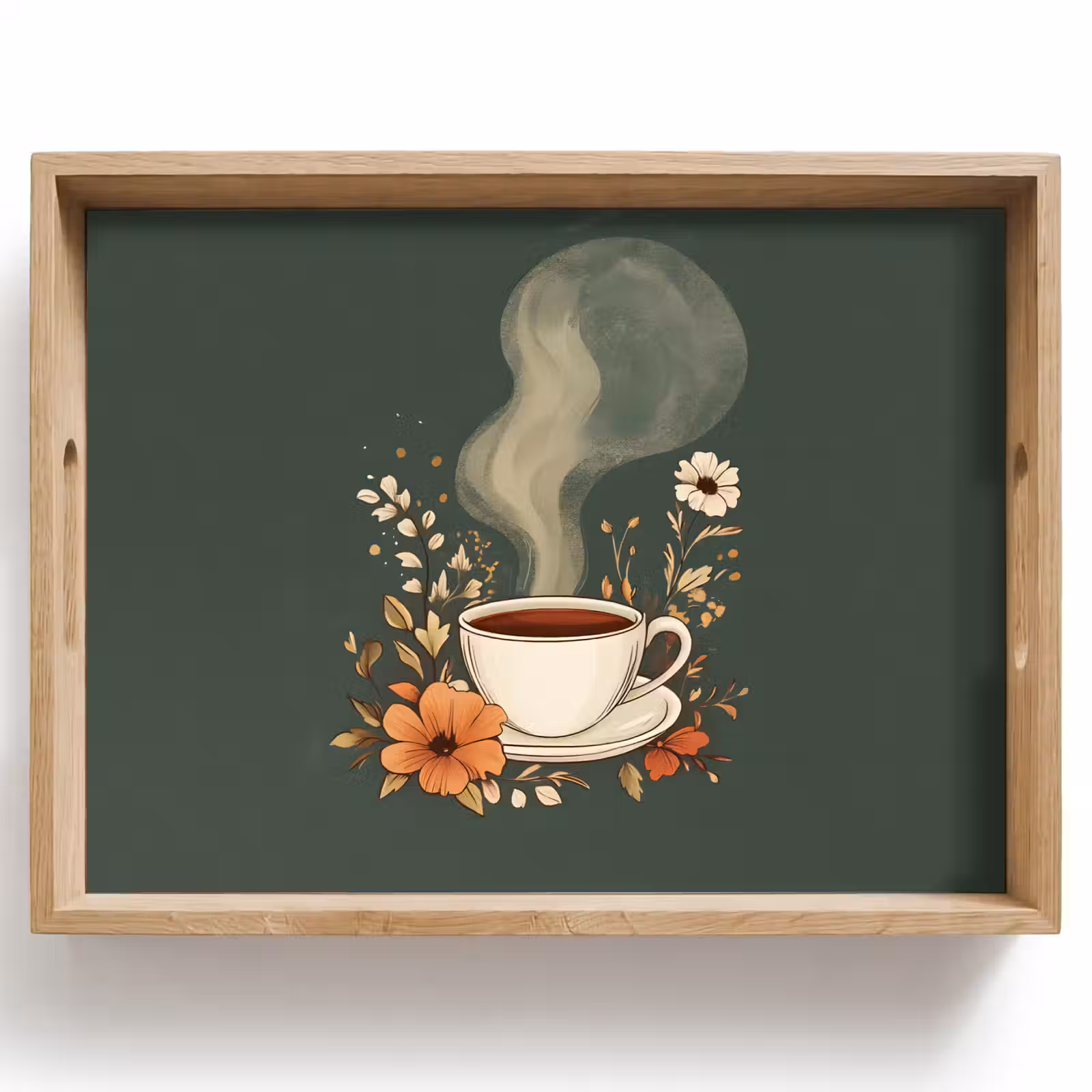 Plateau - Coupe - Fleurs - Vert - Café — 1