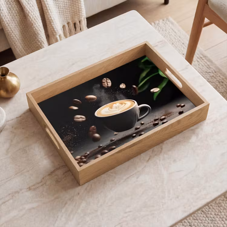 Plateau - Cappuccino - Tasse - Haricots - Marron — 2